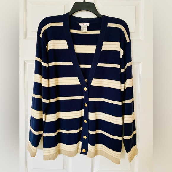 Talbots Sweaters - ✨ Talbots | Navy & Gold Striped |V-Neck Cardigan | Size L